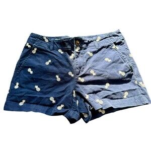 LOFT Navy Embroidered Pineapple Monroe Chino Bermuda Shorts Size 6 Women’s